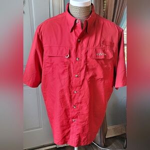 Habit Men's XL Fishing Unitilty Polo Red Cream SF 40+ W/ Back Vent Short Sleeved